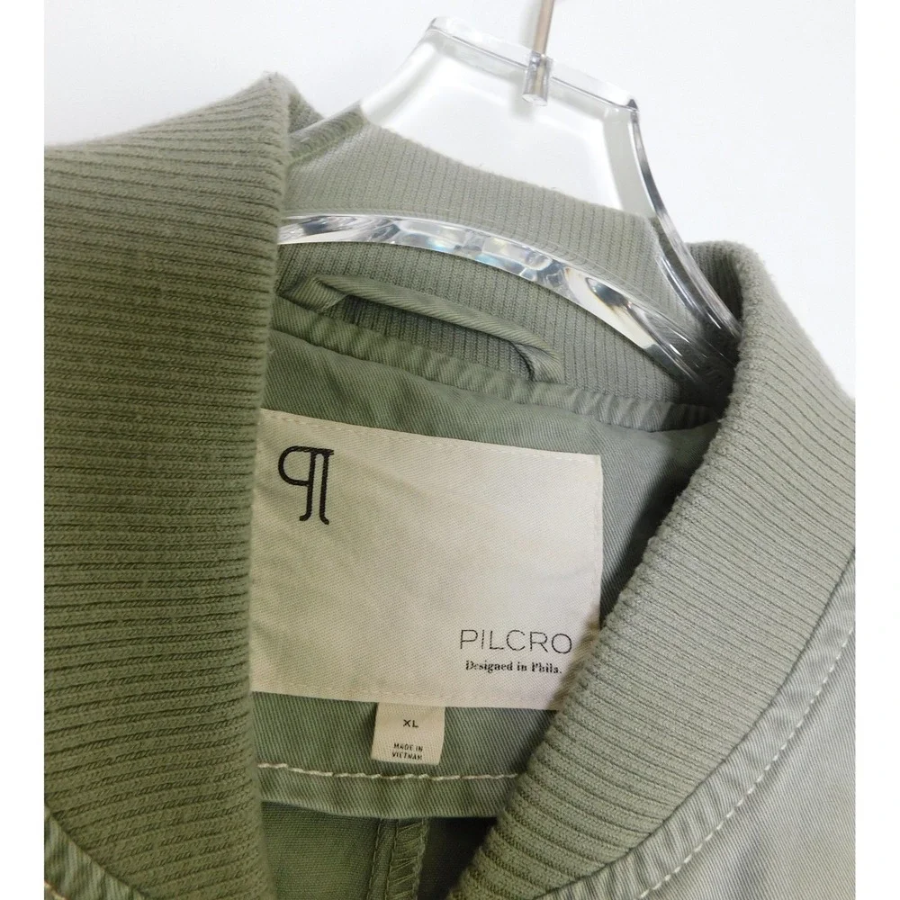 Pilcro Canvas Cropped Bomber Jacket Sage Green Womens XL Zip Front Utility